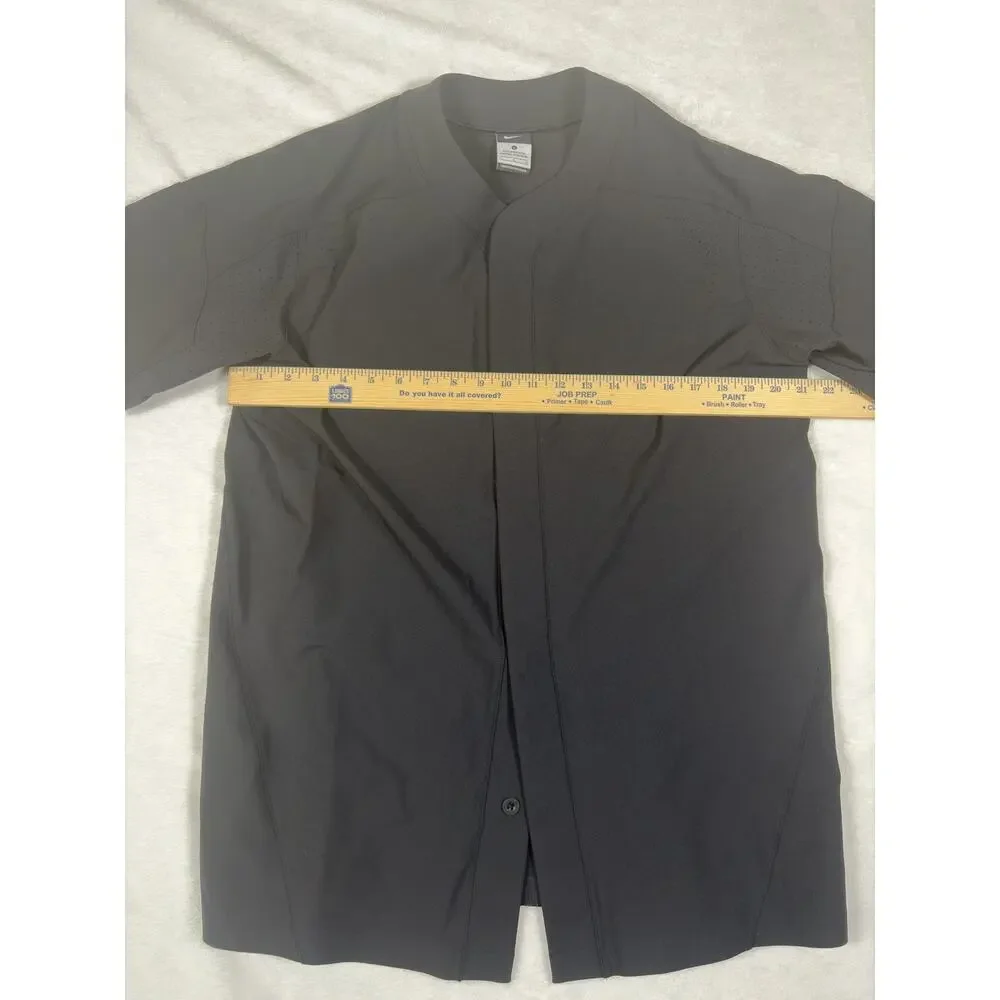 Nike Baseball Jersey Mens Large Black Dri Fit Button Front Short Sleeve